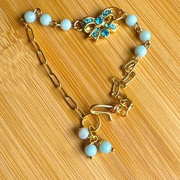 Aquamarine Bracelet March Birth Gemstone Bracelet 14k gold beaded unique. - Picture 2 of 4